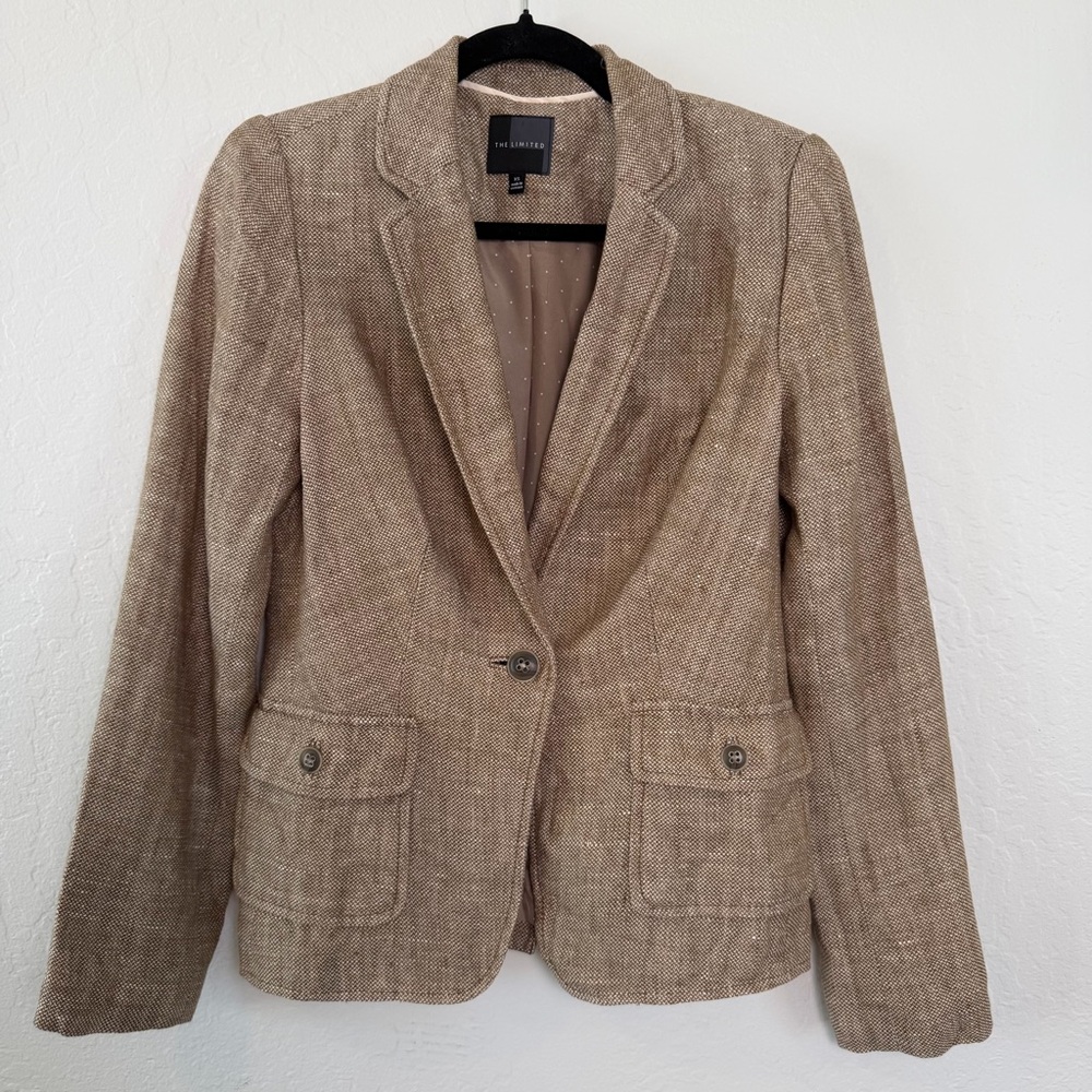 The Limited Linen Tan Blazer Jacket Khaki Size XS Quiet Luxury